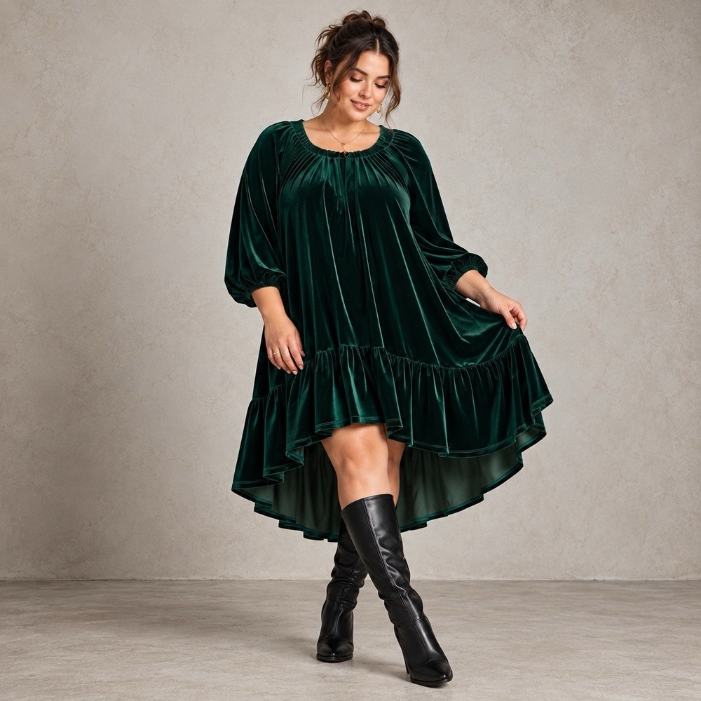 Draper James RSVP Green Velvet Dress 2X Bow Back Ruffle Whimsigoth Holiday